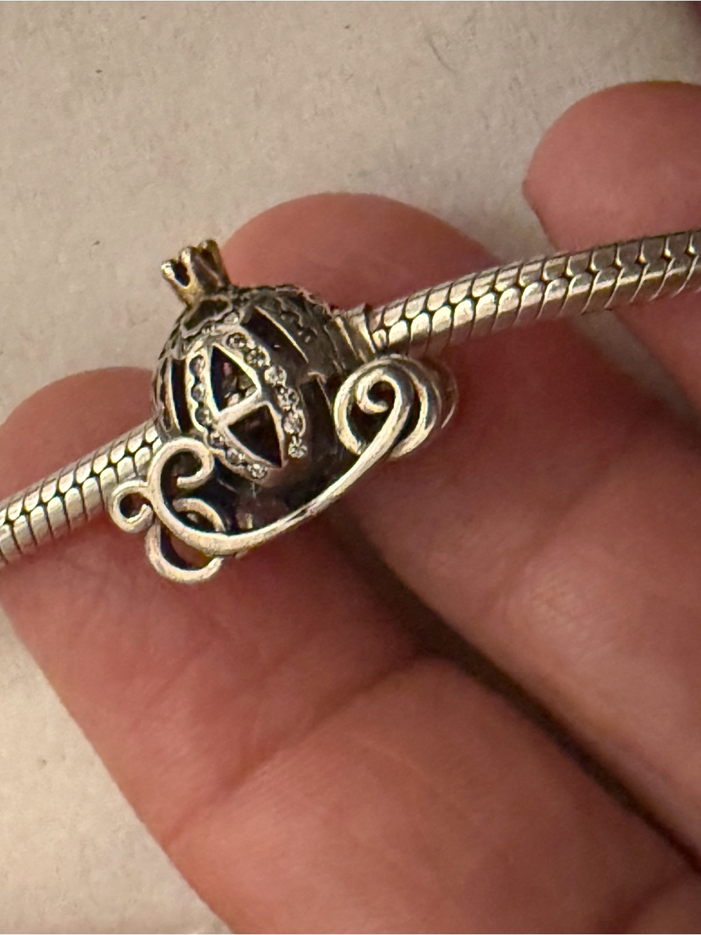 Sterling Silver Pumpkin Carriage Charm Bead - Silver